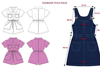 kid wear tech pack clothing design flat sketch and apparel tech pack