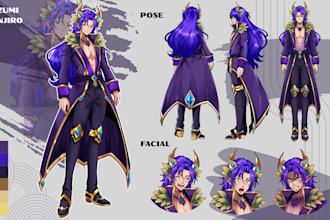 draw anime character sheet and reference sheet for your oc or vtuber