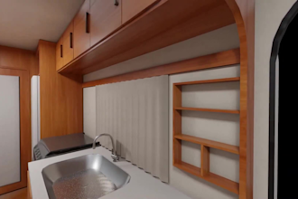 design luxury 3d motorhome, camper van interior, bus home bedroom, sitting room
