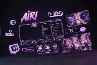 design cozy anime vtuber twitch logo facecam alert overlay panels stream screens