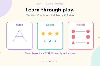 design custom kids worksheets and educational flashcards