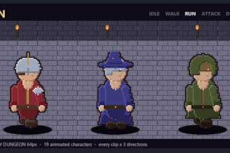 do pixel animation, pixel character, pixel sprite  sheet, game assets, rpg game