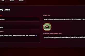 design a gaming bio link page like linktree for streamers and creators