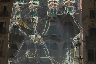 create 3d projection mapping, building facade mapping, vj loop halloween visuals