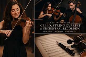 record live cello, string quartet and orchestral strings, no score required