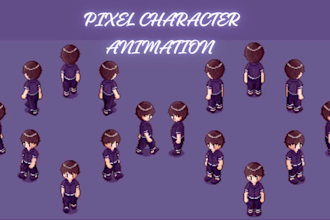 do pixel art character design, pixel sprite sheet animation, top down character