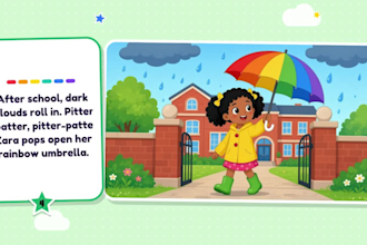 create a colorful ai children storybook illustration and a KDP ready kids book