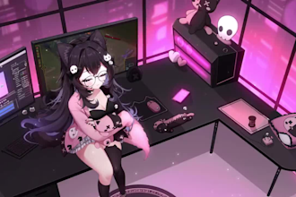 design live 2d vtuber character, live 2d vtuber model, stream overlay background