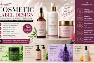 design cosmetic label, skincare bottle label,  beauty packaging, product label