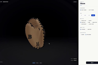do 2d 3d product configurator for baseball glove furniture on kickflip, three js