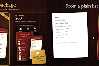 design a restaurant menu, food menu, qr menu and digital menu board
