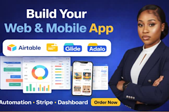 build airtable, softr, glide, adalo app with automation, stripe integration