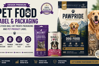 design pet food label packaging, dog food bag, cat treats product label