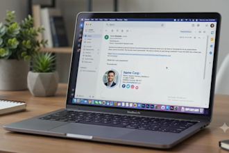 design a clickable HTML email signature with animation and icons