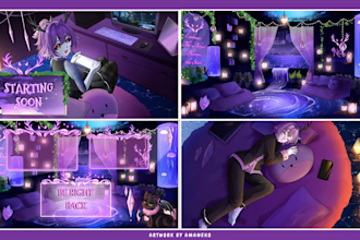 design vtuber stream overlay in cute anime style for twitch, youtube streaming
