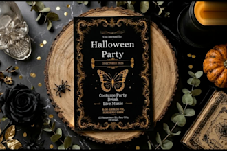 design a cute and spooky halloween invitation card