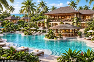 create photorealistic 3d resort visualization, landscape and hotel design