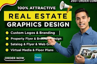 design real estate logo, real estate flyer, mockup, lookbook, banner ,postcard
