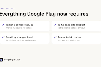update your android app to target sdk 36 and 16kb page size