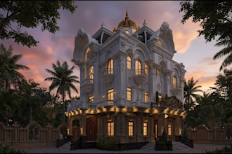provide premium 3d exterior rendering for classical european architecture