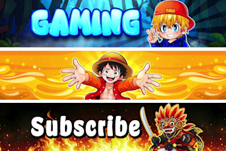 draw and design cartoon youtube banner or pfp and logo