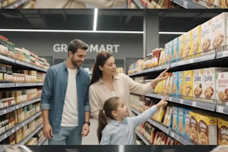 create a cinematic ai supermarket advertisement video