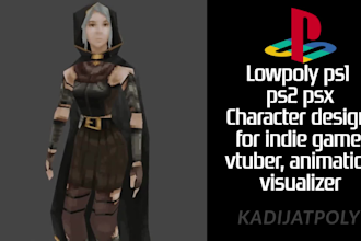 do retro ps1 psx n64 3d lowpoly character for indie game, vtuber, loop animation