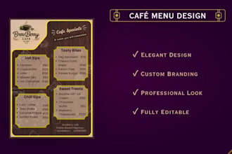 design a professional restaurant, cafe, bakery and food menu