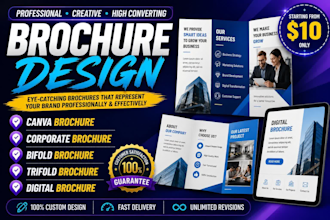 create canva brochure, corporate brochure, bifold, trifold and digital brochure