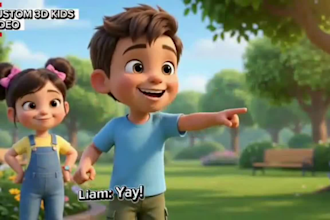 create 3d ai kids animation, 3d kids video, 3d ai cartoon kids animation video