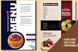 design a modern cafe or restaurant menu