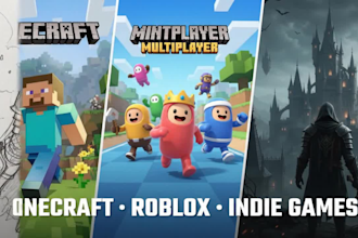 design game key art and promotional artwork for minecraft, roblox, indie games