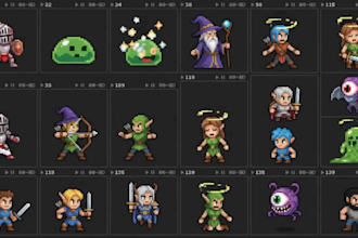 do pixel art character  sprite sheet pixel art animation pixel art game assets