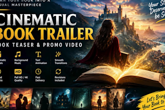 create a cinematic book trailer, book teaser, cinematic book video, book trailer