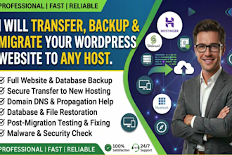 transfer backup migrate wordpress website to any hostinger, siteground, bluehost