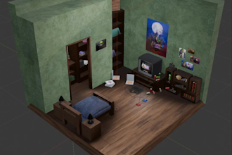 design a highly detailed 3d isometric room for your game