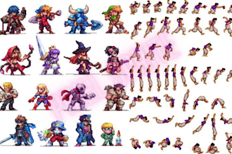 create pixel art game sprites, sprite sheets, and tilesets