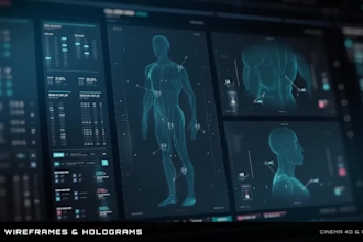 create 3d sci fi wireframe holograms