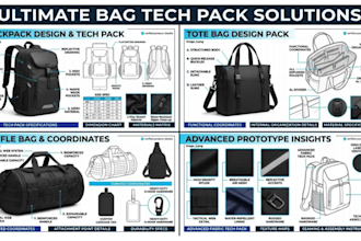 create backpack tech pack design, hiking bag techpack tote bag design golf bag