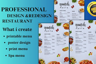 create design redesign printable menu  poster design  print menu