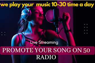 promote and play your song on our 50 popular radio stations in the USA
