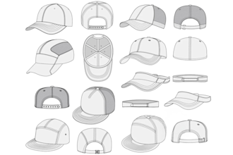 make custom flat sketch hat trucker, snapback, dad caps tech packs with mockup