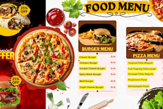 a professional restaurant menu, food menu, or digital menu
