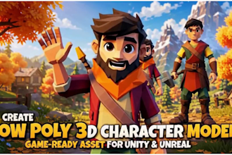 create low poly 3d character model game ready asset for unity and unreal