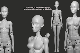 model 3d printable bjd doll stl, 3d articulated female figure for 3d printing