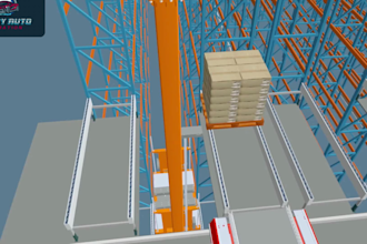 create 3d warehouse automation and conveyor system animation, asrs animation