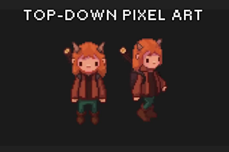 design top down pixel art characters and 4 way animations