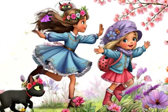 create whimsical watercolor clipart characters and florals
