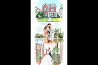 custom wedding illustrations, romantic venues
