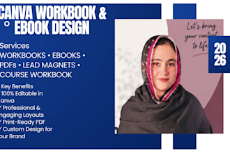 design professional workbooks, ebooks, pdfs and editable canva templates